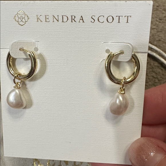 Kendra Scott Gold Hoops with Pearl Drops - Picture 2 of 3